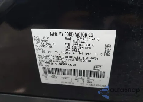 2019 Ford Explorer Limited z USA, uszkodzony, nr VIN 1FM5K7F83KGB12352